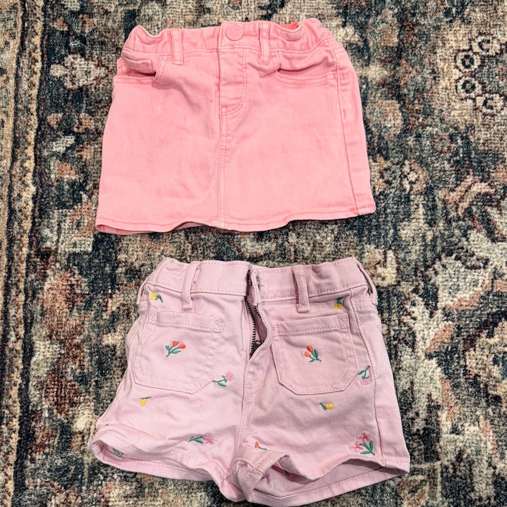 2T Gap Kids - Girls Pink Denim Skirt and Embroidered Shorts Set